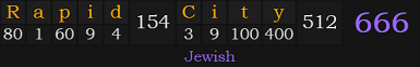 "Rapid City" = 666 (Jewish)