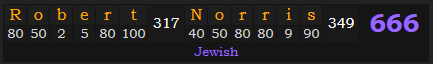 "Robert Norris" = 666 (Jewish)