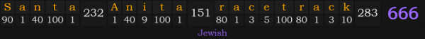 "Santa Anita racetrack" = 666 (Jewish)