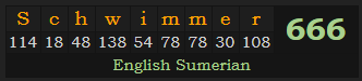 "Schwimmer" = 666 (English Sumerian)