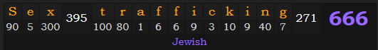 "Sex trafficking" = 666 (Jewish)