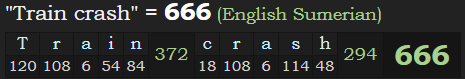 "Train crash" = 666 (English Sumerian)