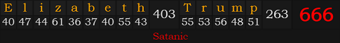 "Elizabeth Trump" = 666 (Satanic)