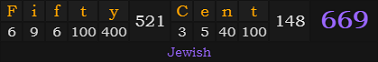 "Fifty Cent" = 669 (Jewish)