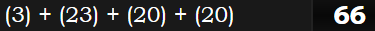 (3) + (23) + (20) + (20) = 66