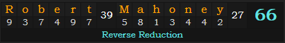 "Robert Mahoney" = 66 (Reverse Reduction)
