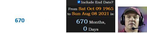 Fisher was a span of exactly 670 months old when Bobby Bowden died: