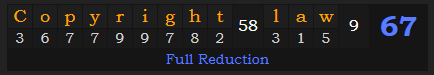 "Copyright law" = 67 (Full Reduction)