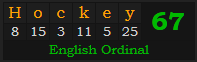 "Hockey" = 67 (English Ordinal)