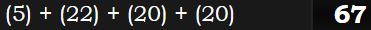 (5) + (22) + (20) + (20) = 67