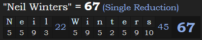 "Neil Winters" = 67 (Single Reduction)