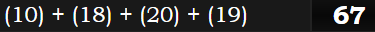 (10) + (18) + (20) + (19) = 67