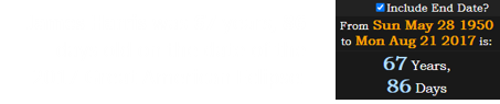 James Harris was 67 years, 86 days old on the date of the 2017 Great American Eclipse: