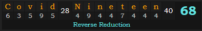 "Covid Nineteen" = 68 (Reverse Reduction)