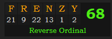 "FRENZY" = 68 (Reverse Ordinal)