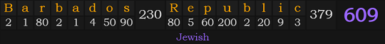 "Barbados Republic" = 609 (Jewish)