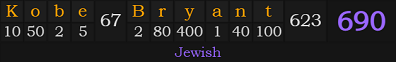 "Kobe Bryant" = 690 (Jewish)