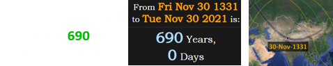 This year, November 30th falls 690 years after the 1331 eclipse: