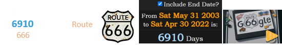 The Google Doodle was 6910 days after Route 666 was renumbered:
