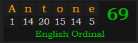 "Antone" = 69 (English Ordinal)