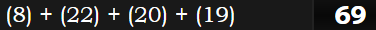 (8) + (22) + (20) + (19) = 69