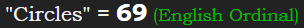 "Circles" = 69 (English Ordinal)