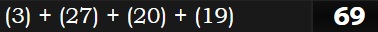 (3) + (27) + (20) + (19) = 69