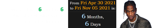 Travis Scott was 6 months, 6 days after his birthday on the night of the incident: