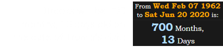 Brooks will be 700 months, 13 days old on the date of Trump’s visit: