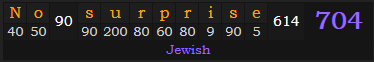 "No surprise" = 704 (Jewish)