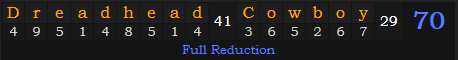 "Dreadhead Cowboy" = 70 (Full Reduction)