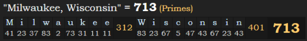 "Milwaukee, Wisconsin" = 713 (Primes)