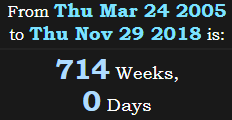 714 Weeks, 0 Days