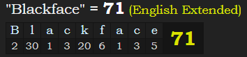 "Blackface" = 71 (English Extended)