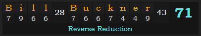 "Bill Buckner" = 71 (Reverse Reduction)