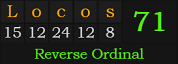 "Locos" = 71 (Reverse Ordinal)