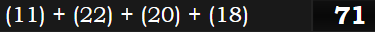 (11) + (22) + (20) + (18) = 71