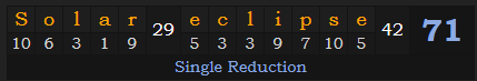 "Solar eclipse" = 71 (Single Reduction)