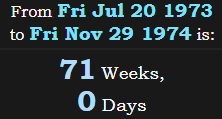 71 Weeks, 0 Days