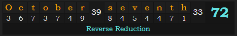"October seventh" = 72 (Reverse Reduction)