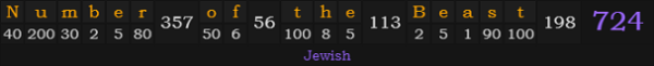 "Number of the Beast" = 724 (Jewish)