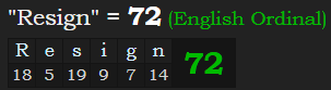 "Resign" = 72 (English Ordinal)