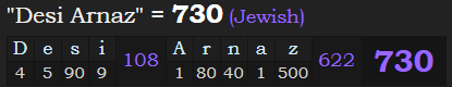 "Desi Arnaz" = 730 (Jewish)