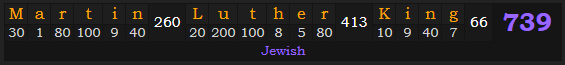 "Martin Luther King" = 739 (Jewish)