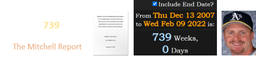 Jeremy died a span of exactly 739 weeks after the release of The Mitchell Report: