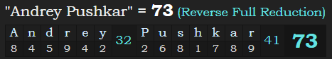 "Andrey Pushkar" = 73 (Reverse Full Reduction)