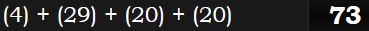 (4) + (29) + (20) + (20) = 73