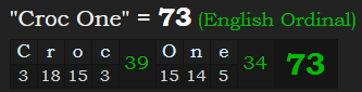 "Croc One" = 73 (English Ordinal)