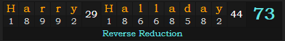 "Harry Halladay" = 73 (Reverse Reduction)