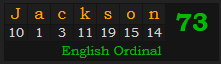 "Jackson" = 73 (English Ordinal)